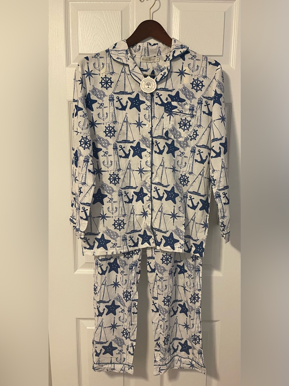 Women’s Mahogany Navy & White Nautical Pajama Set